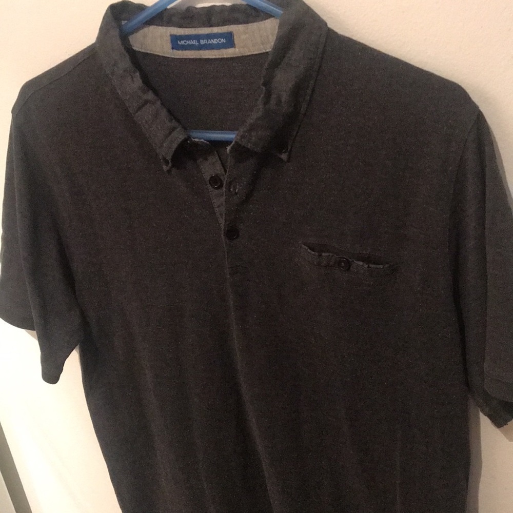 Michael Brandon super soft dark grey polo shirt with front pocket
